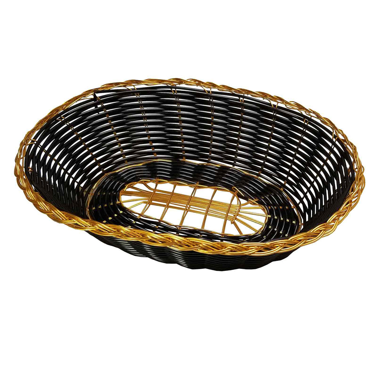 Canasta Tejida a Mano Negro / Oro Ovalada de 23 x 15 x 6 cm