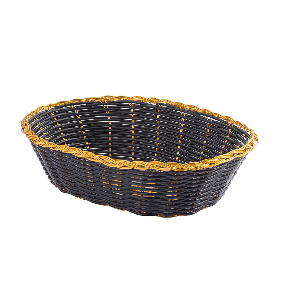 Canasta Tejida a Mano Negro / Oro Ovalada de 23 x 15 x 6 cm