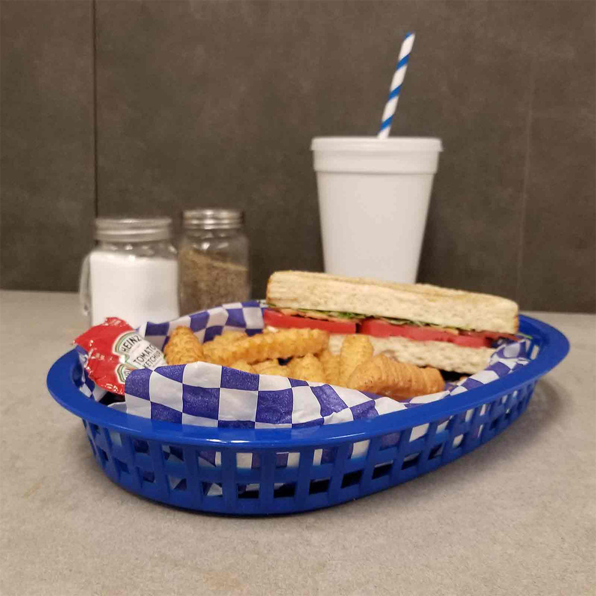 Canastilla Ovalada de Plástico Azul de 26.5 cm 12 piezas