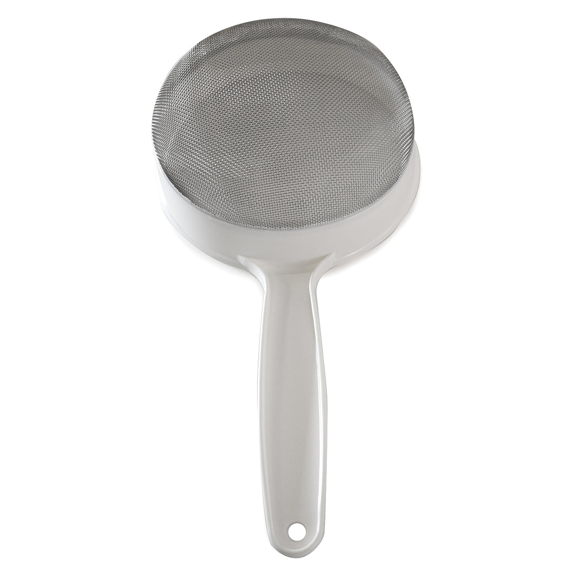 Colador Acero Inoxidable 15 cm con Mango de Plástico Blanco