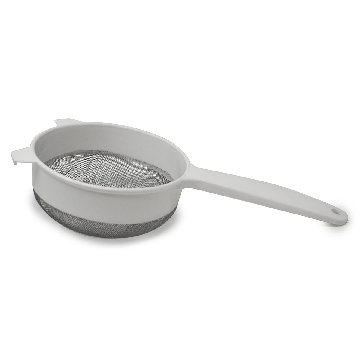 Colador Acero Inoxidable 15 cm con Mango de Plástico Blanco