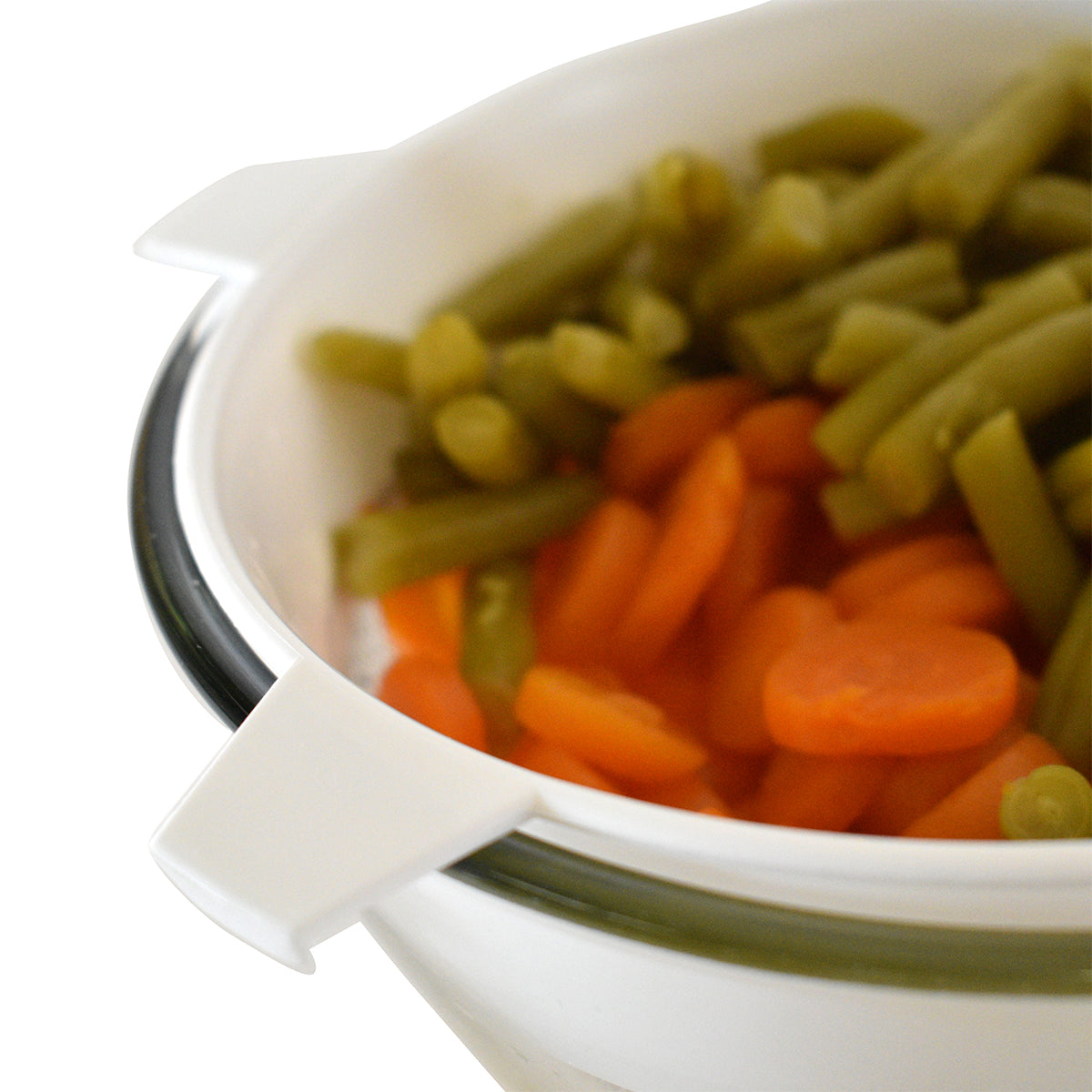 Colador Acero Inoxidable 15 cm con Mango de Plástico Blanco