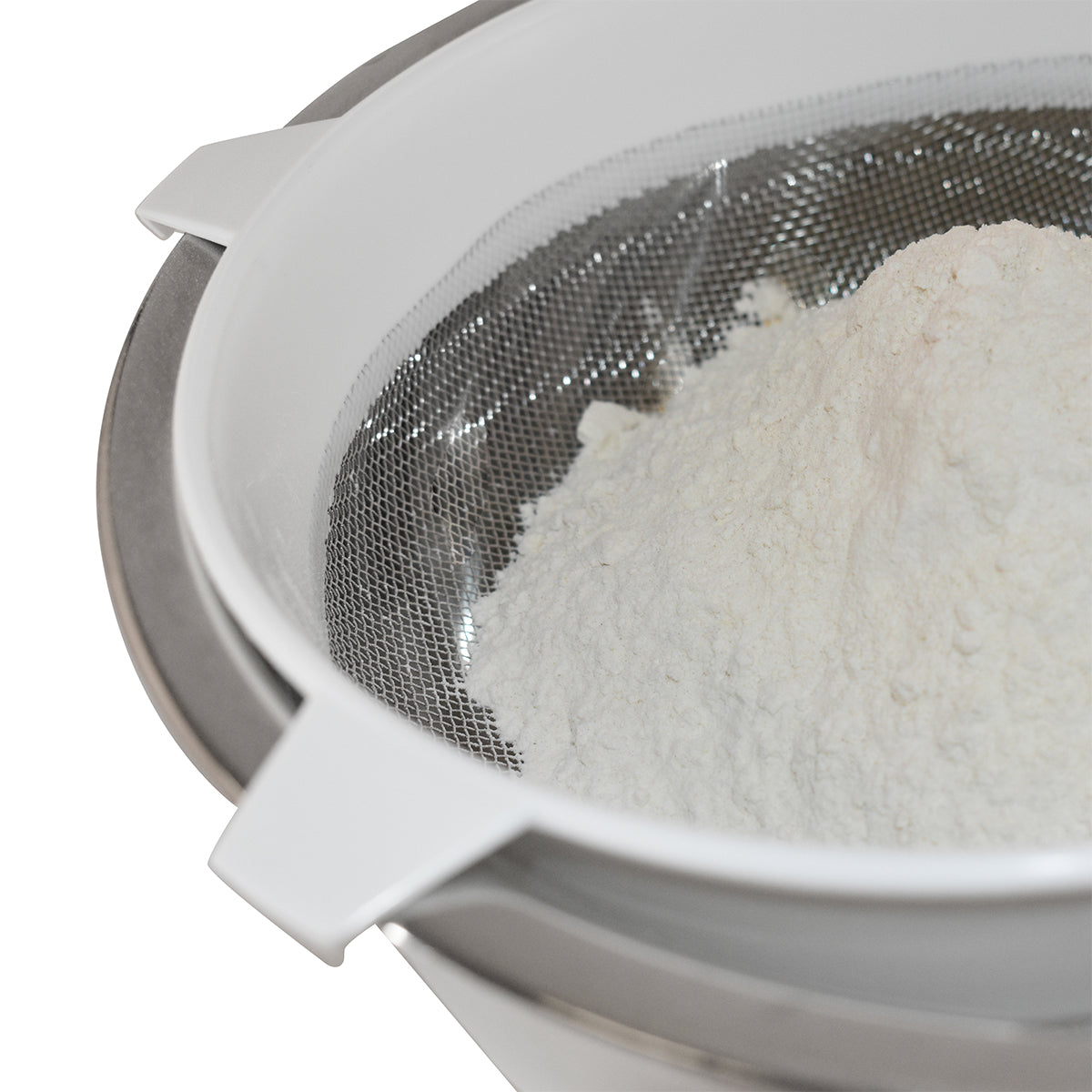 Colador Acero Inoxidable 8 1/4" con Mango de Plástico Blanco