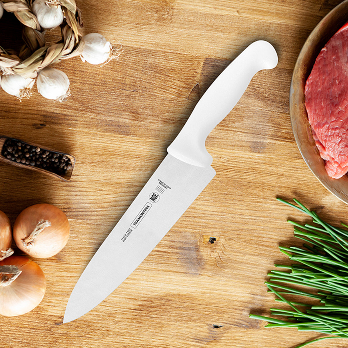 Cuchillo Chef de 8 Pulgadas con Mango Polipropileno Blanco