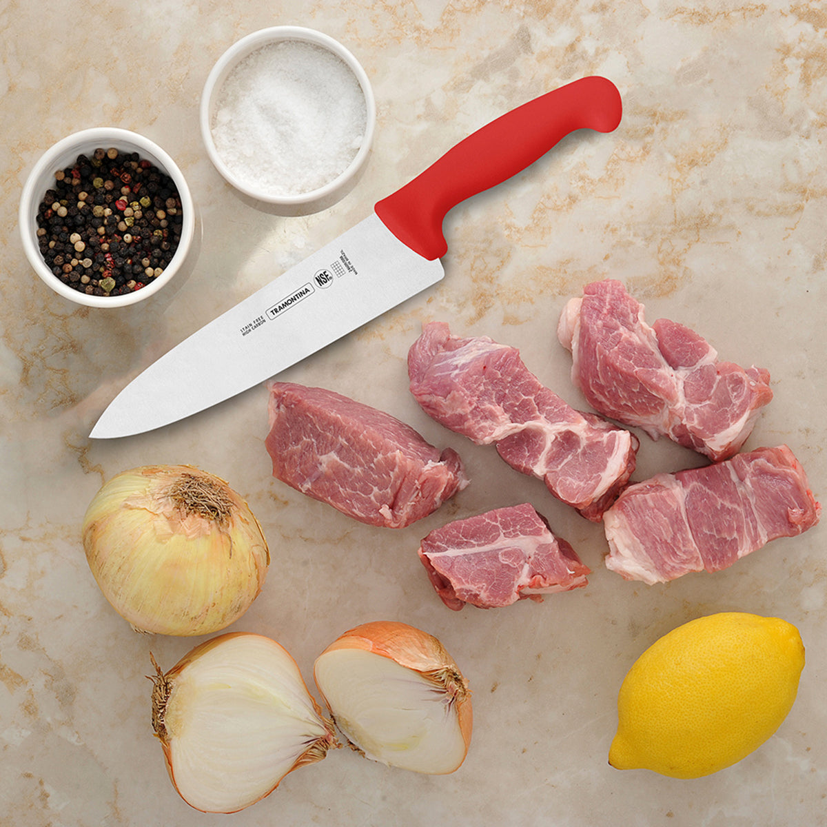 Cuchillo Chef de 8 Pulgadas con Mango de Polipropileno Rojo