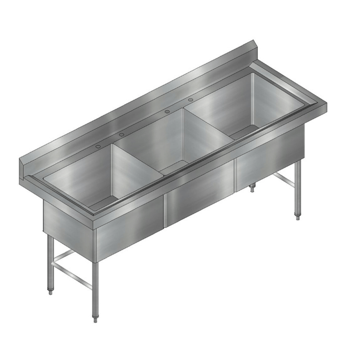 Fregadero para Ollas 3 Tarjas 2.00x0.70x0.90 m Acero Inoxidable