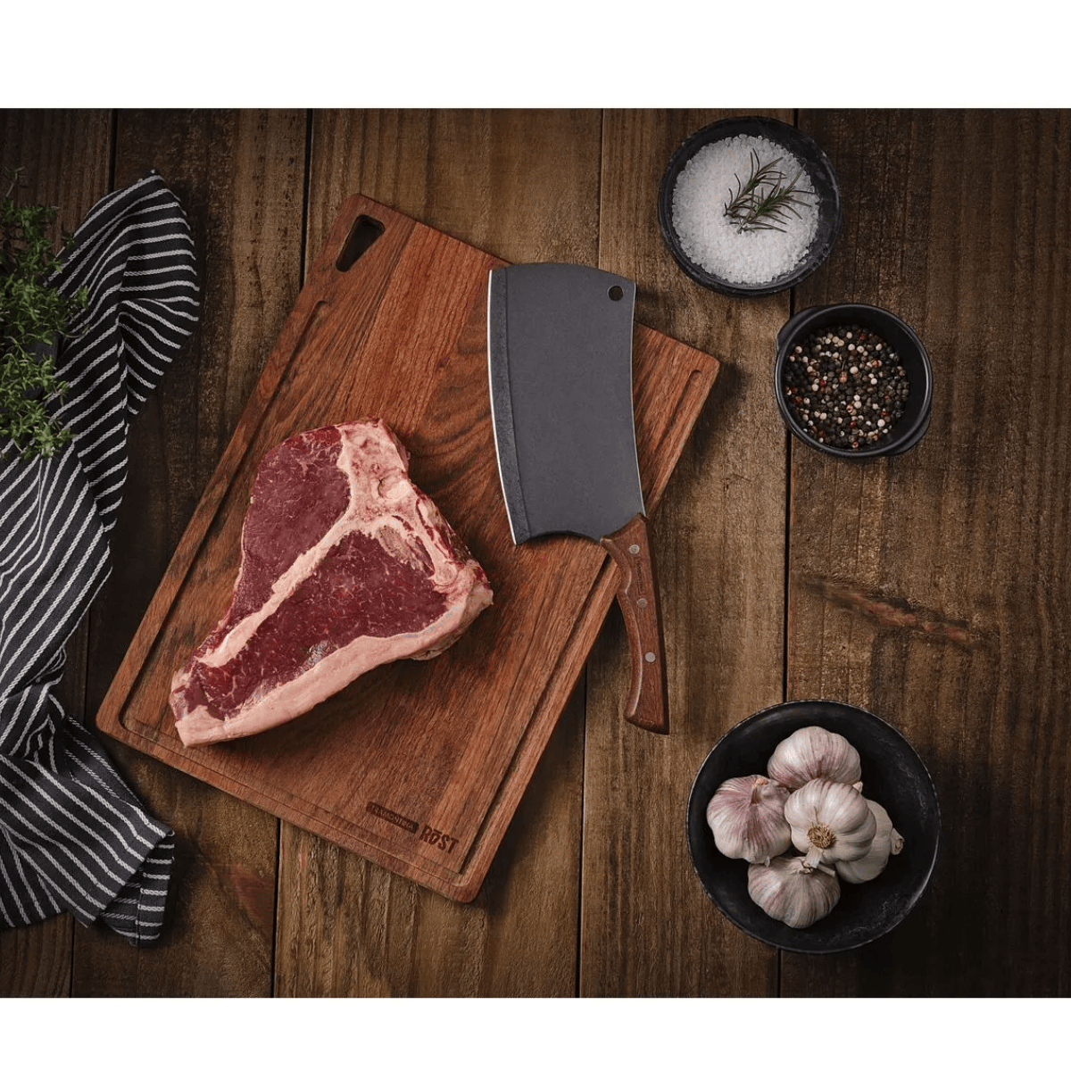 Hacha Recta Churrasco Negra de Acero Inoxidable 17.7 cm 