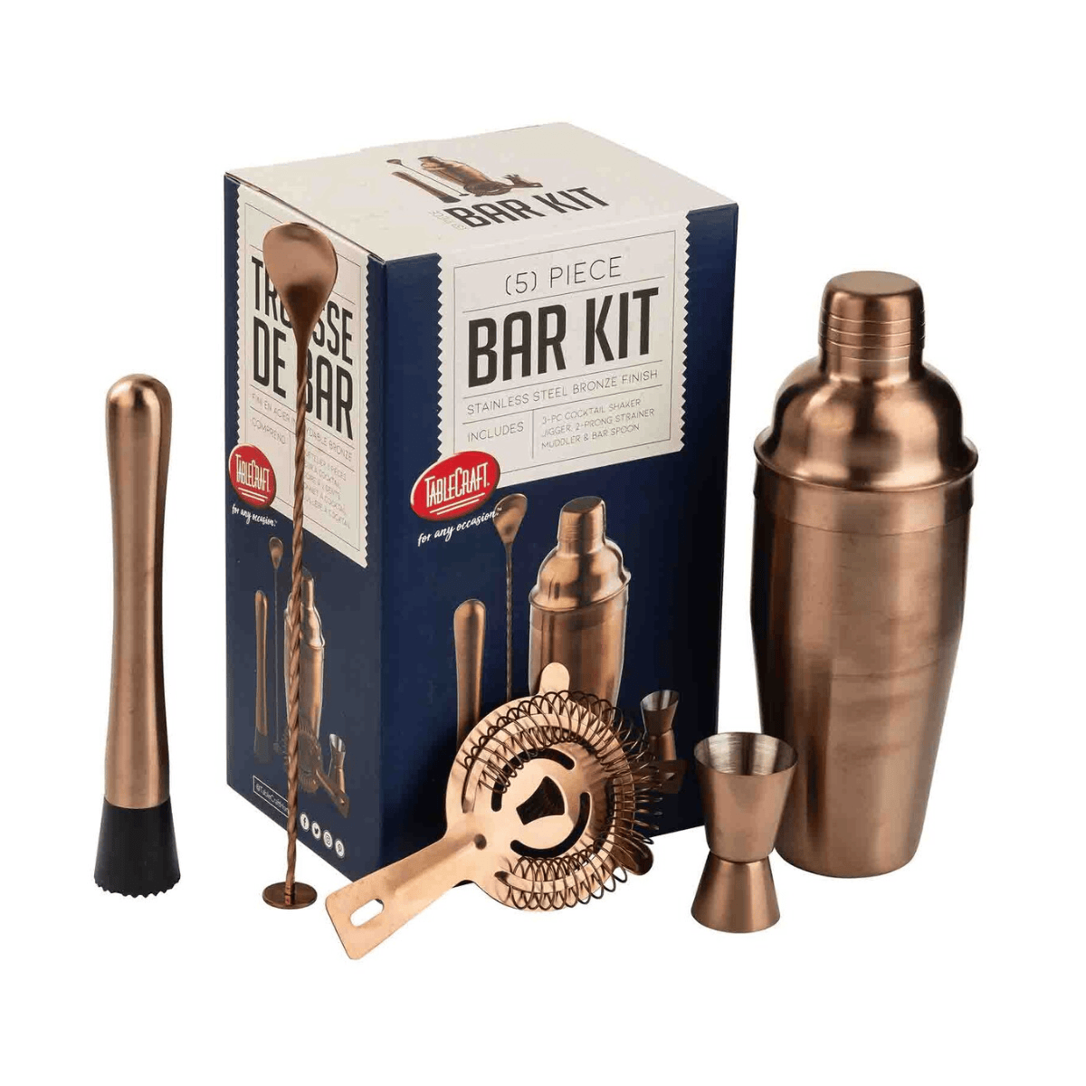 Kit de Mixología Acero Inoxidable Bronce 5 Piezas