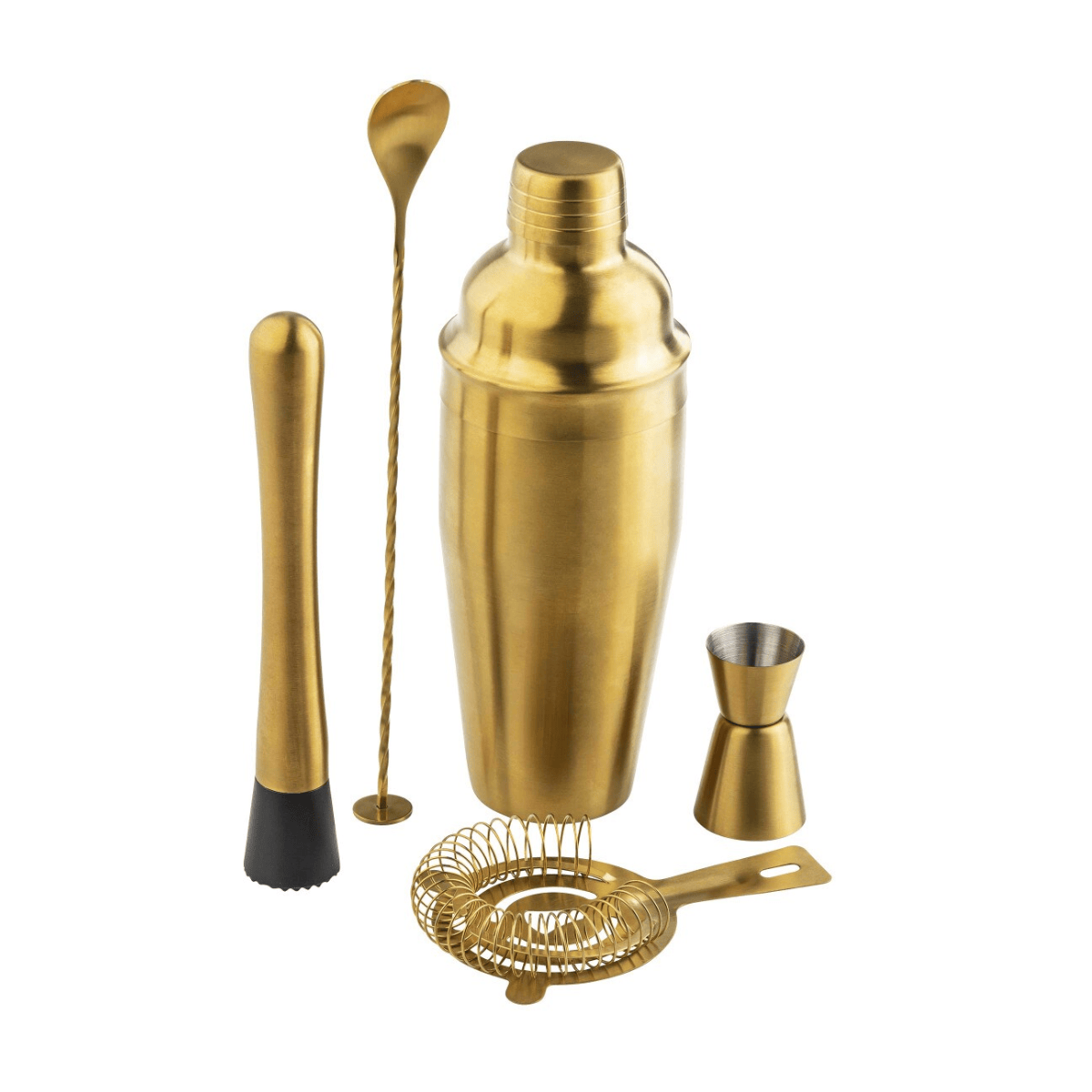 Kit de Mixología Acero Inoxidable Dorado 5 Piezas 
