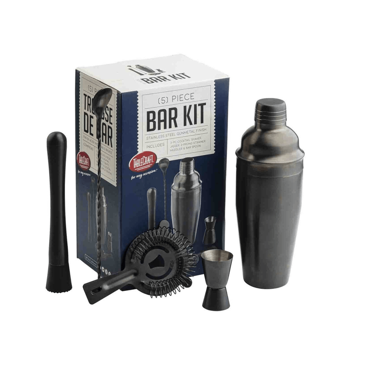 Kit de Mixología Acero Inoxidable Negro 5 Piezas 