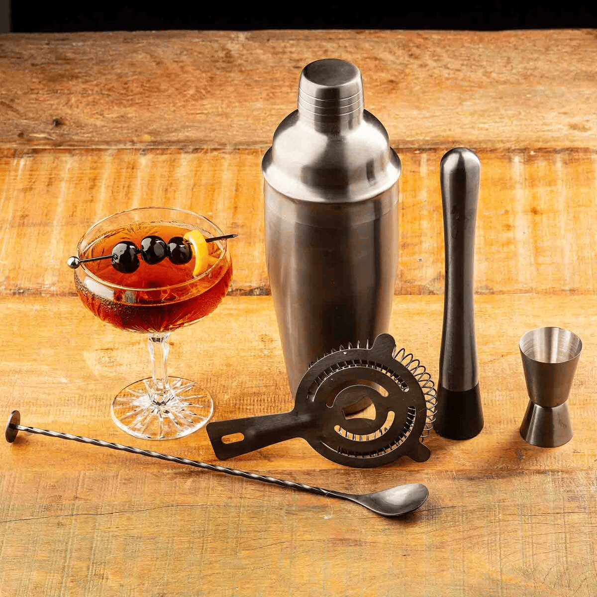 Kit de Mixología Acero Inoxidable Negro 5 Piezas 