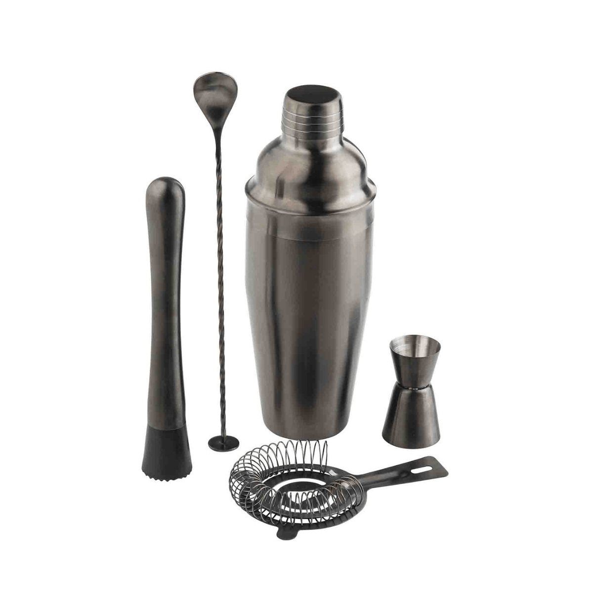 Kit de Mixología Acero Inoxidable Negro 5 Piezas 