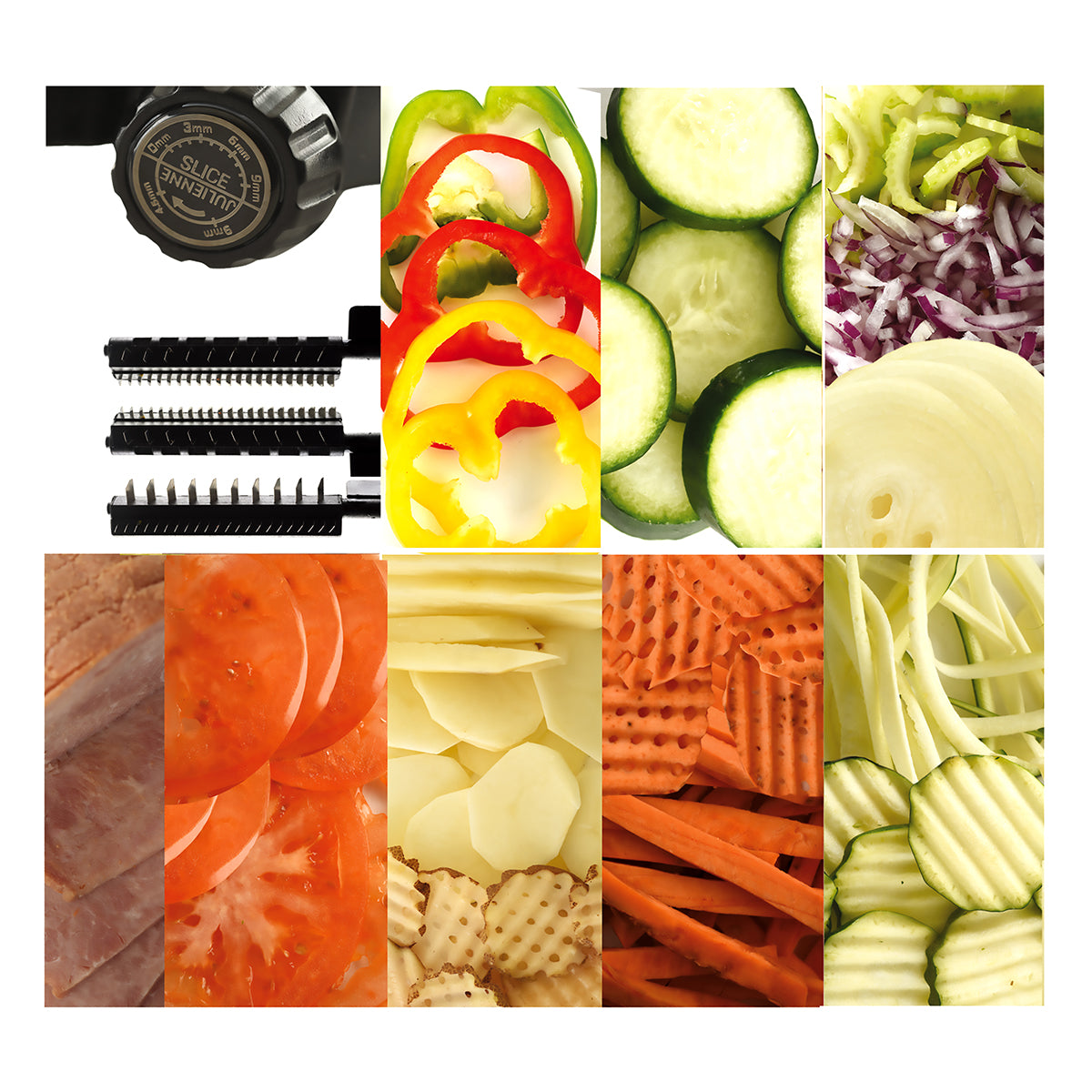 Rallador Mandolina 3 Cuchillas Acero Inoxidable y Salva Dedo