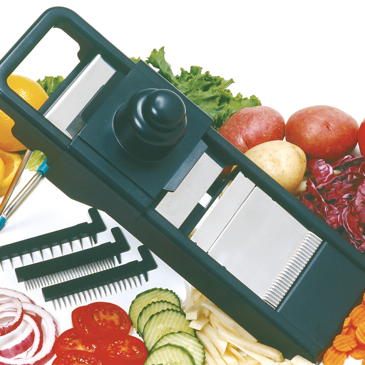 Rallador Mandolina 3 Cuchillas Acero Inoxidable y Salva Dedo